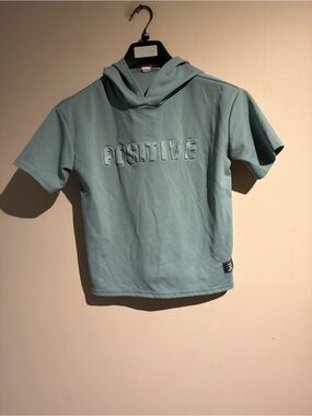 Classic Kids Short-Sleeve Hoodie - Seafoam Green "POSITIVE"
